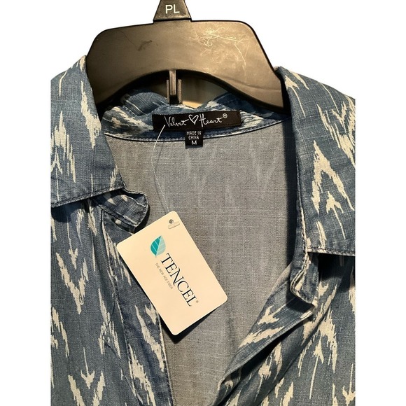 Velvet Heart Button-Up Shirt Women's Size M Gray Geometric Long Sleeve Tencel - Picture 2 of 5